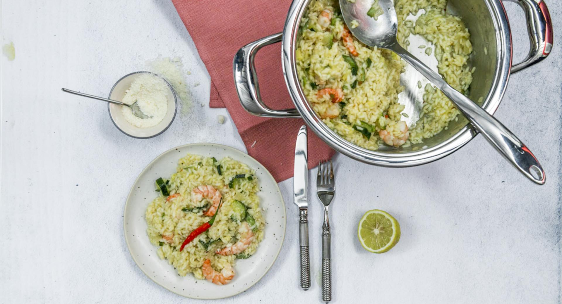 Zucchini-Risotto mit Garnelen 