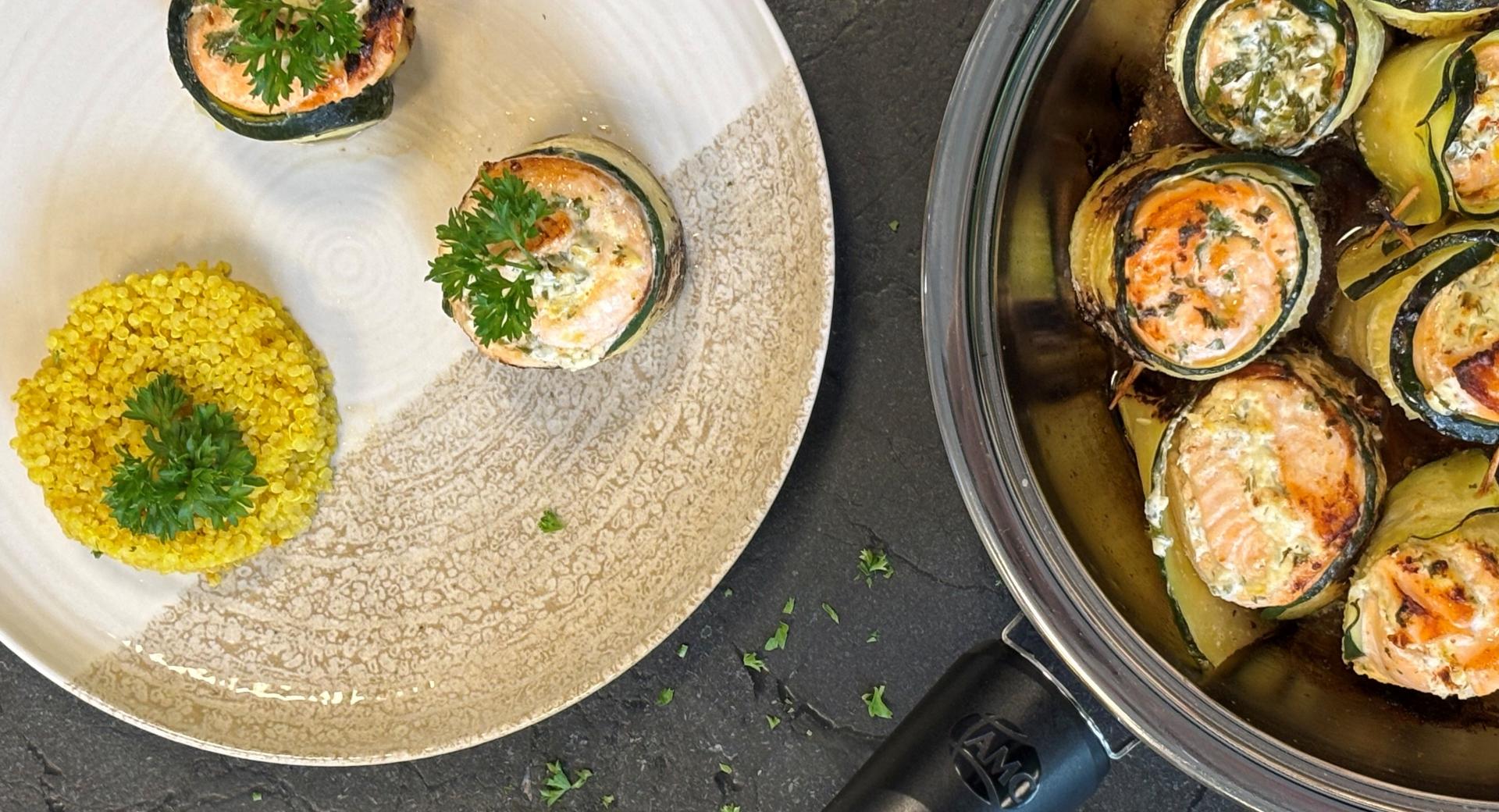 Mediterrane Lachs-Röllchen mit Zitronen-Quinoa