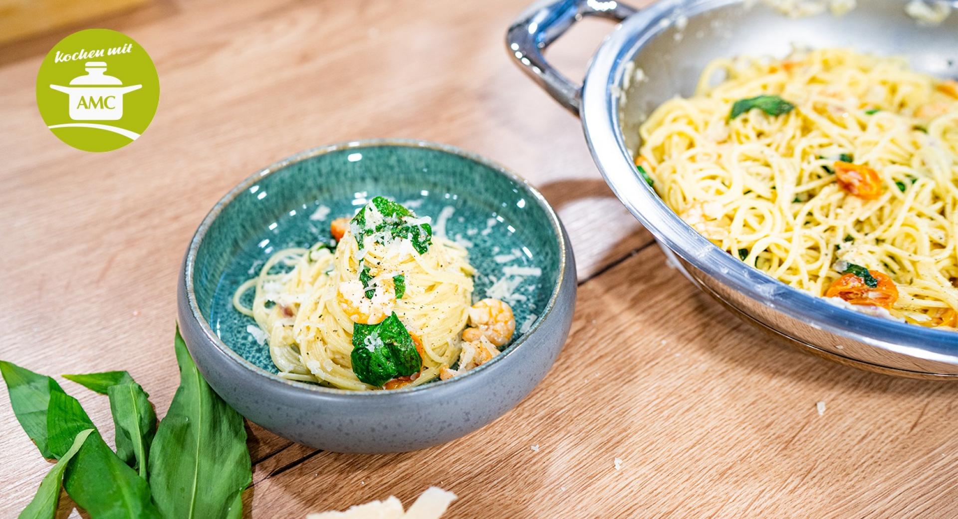 Pasta mit Bärlauch und Garnelen
