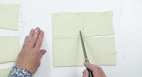 Jedes Quadrat an allen 4 Ecken so einscheiden, wie auf den Fotos zu sehen ist.
