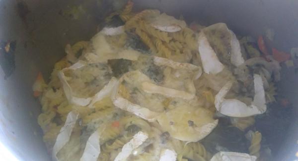 Den Secuquick drucklos machen, Joghurt zu den Nudeln geben und mit Salz, Pfeffer und Muskat abschmecken. Den Edelschimmel - Käse ( Bavaria blue, Gombozolla oder ähnliches) in Scheiben auf den Auflauf und 7 Minuten mit dem Navigenio überbacken.