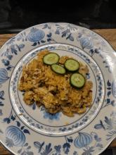 Gebraterner Reis mit Hühnchen