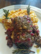 selbstgemachtes Schlemmerfilet mit Granatapfelkruste und Paprika - Basmatireis