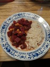 Rote-Bete-Kichererbsen mit Reis