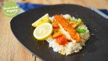 gebratener Lachs mit Reis